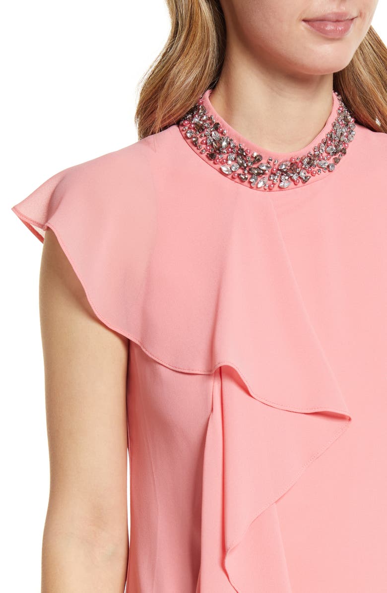 Vince Camuto Beaded Ruffle Sleeveless Dress, Alternate, color, Guava