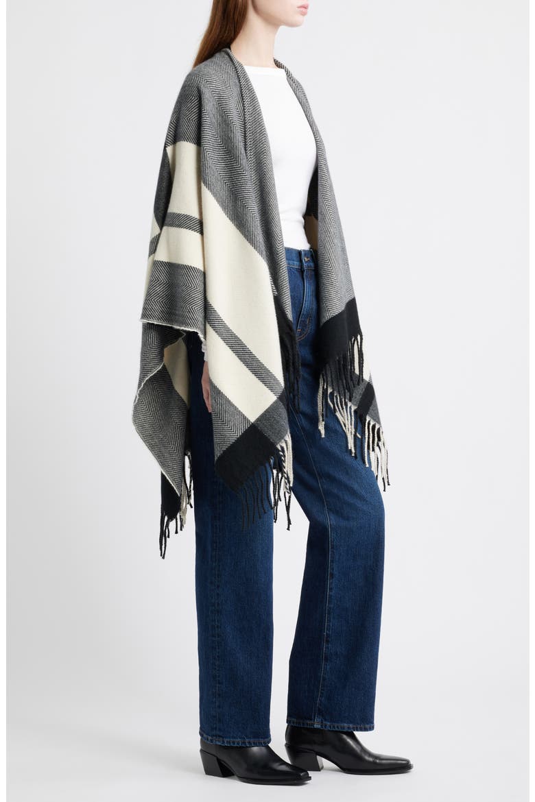 Cozy Fringe Ruana, Alternate, color, BLACK- LIGHT GREY
