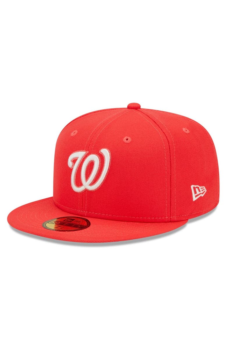 New Era Men's New Era Red Washington Nationals Lava Highlighter Logo 59FIFTY Fitted Hat, Main, color, Red