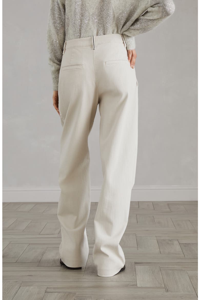 Stretch dyed denim loose straight trousers with monili, Alternate, color, White