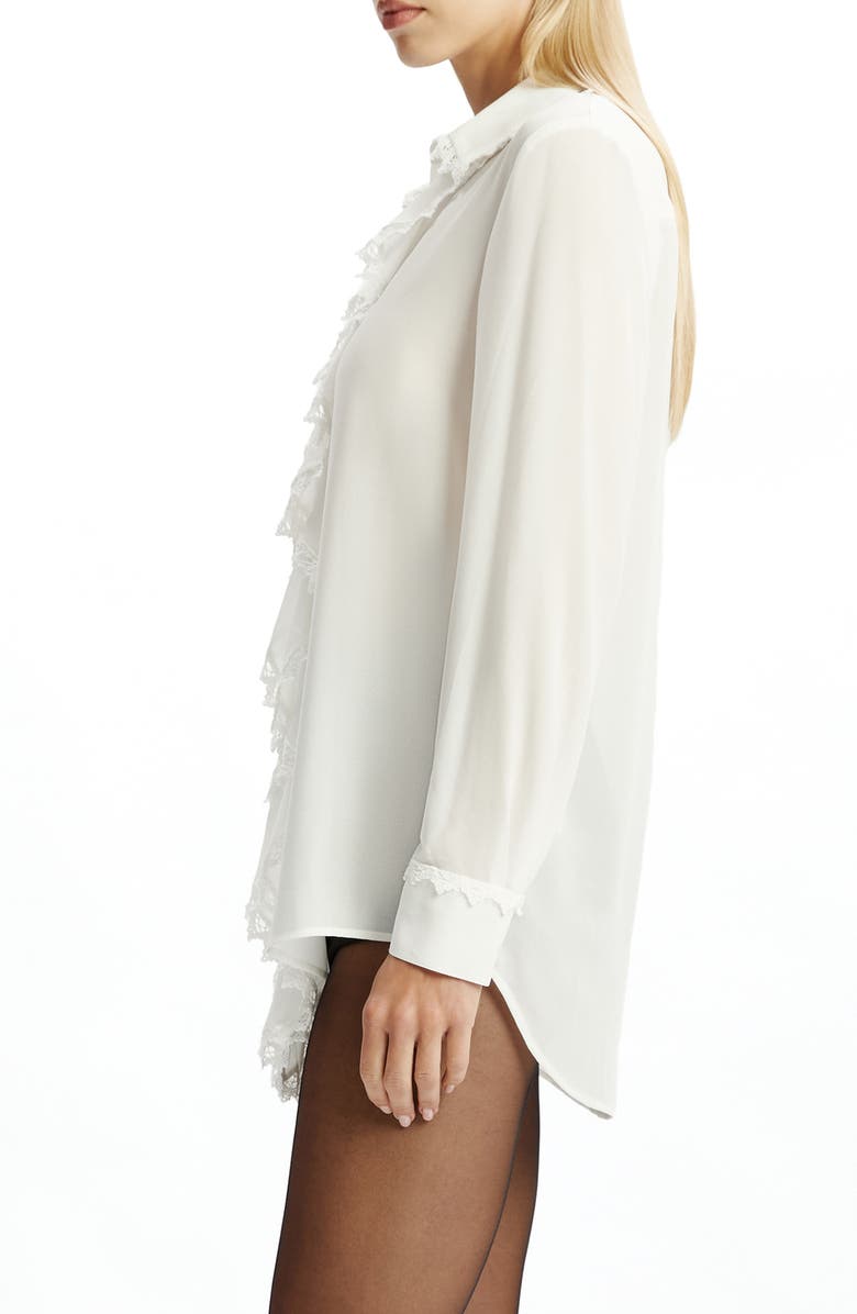 Bardot Jolanda Ruffle Front Button-Up Shirt, Alternate, color, Orchid White