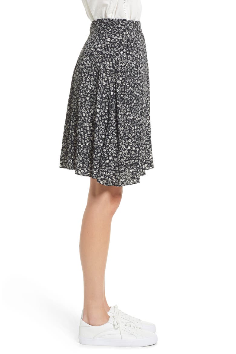 Ditsy Floral Print A-Line Miniskirt, Alternate, color, TRUE BLACK