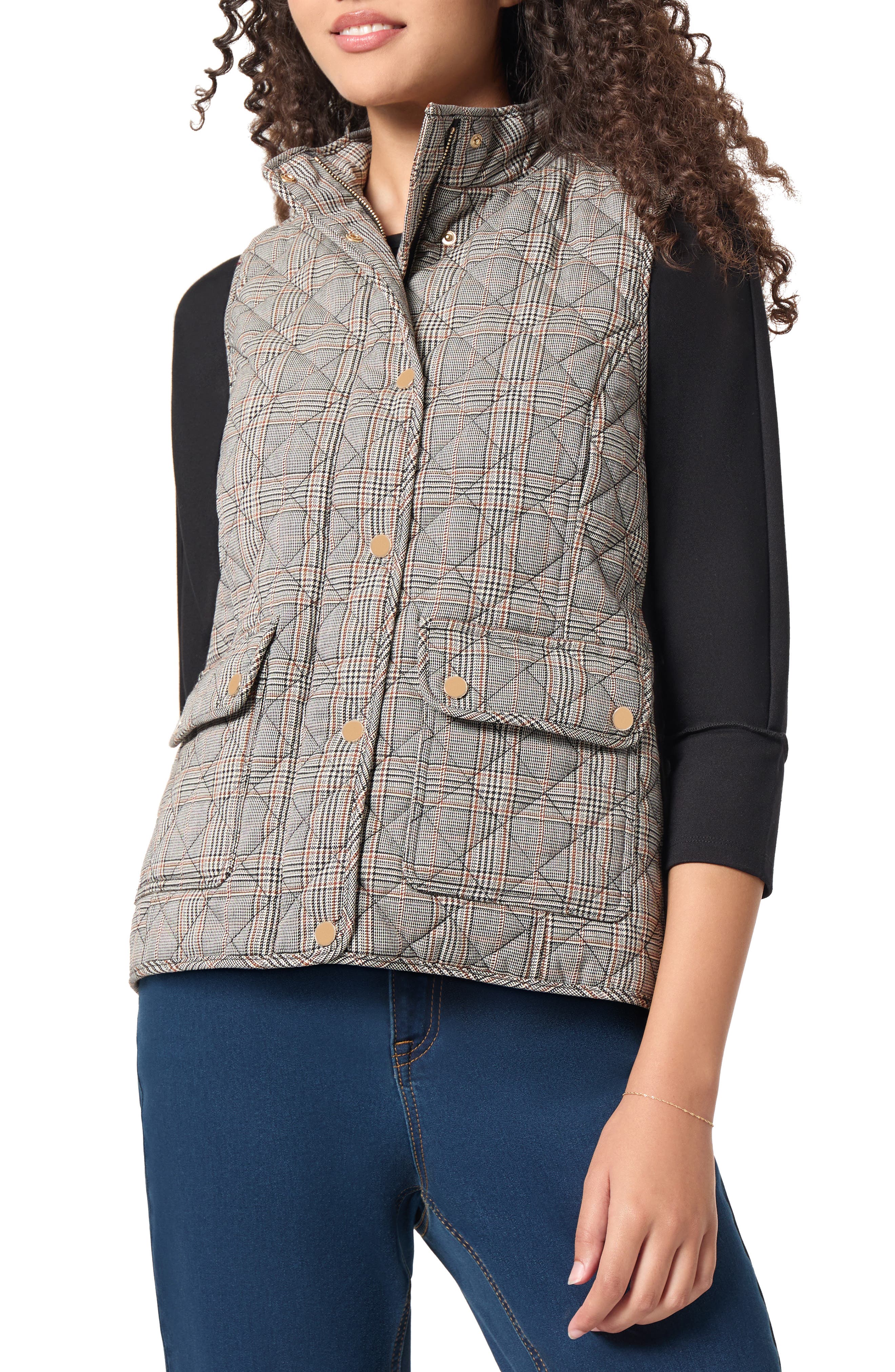 Jones New York Plaid Quilted Vest in Caramel Multi 