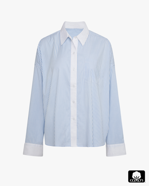 Weworewhat Cropped Button Front Shirt In Blue