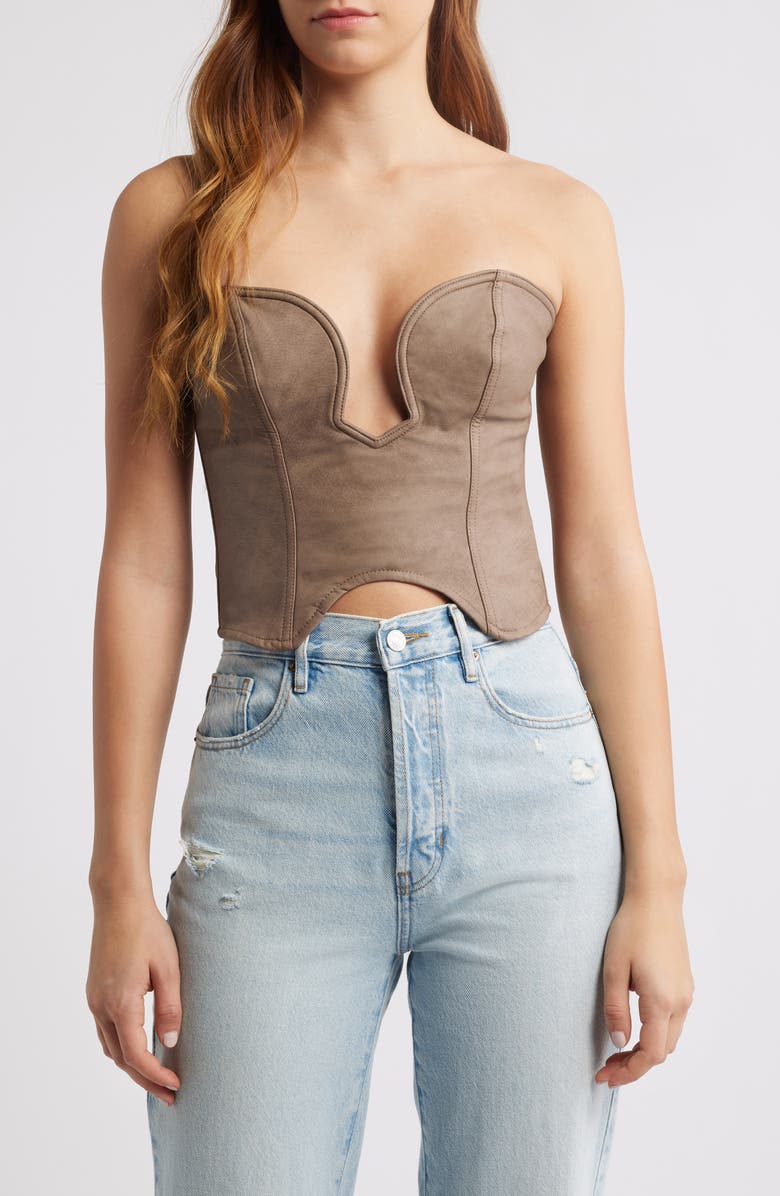 Mistress Rocks Faux Leather Corset Top, Main, color, Mocha