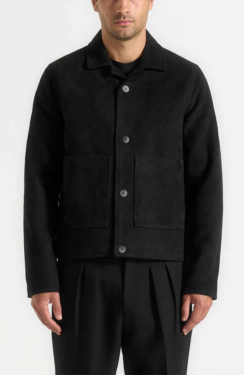 Manière De Voir Michel Suede Jacket With Revere Collar, Alternate, color, Black