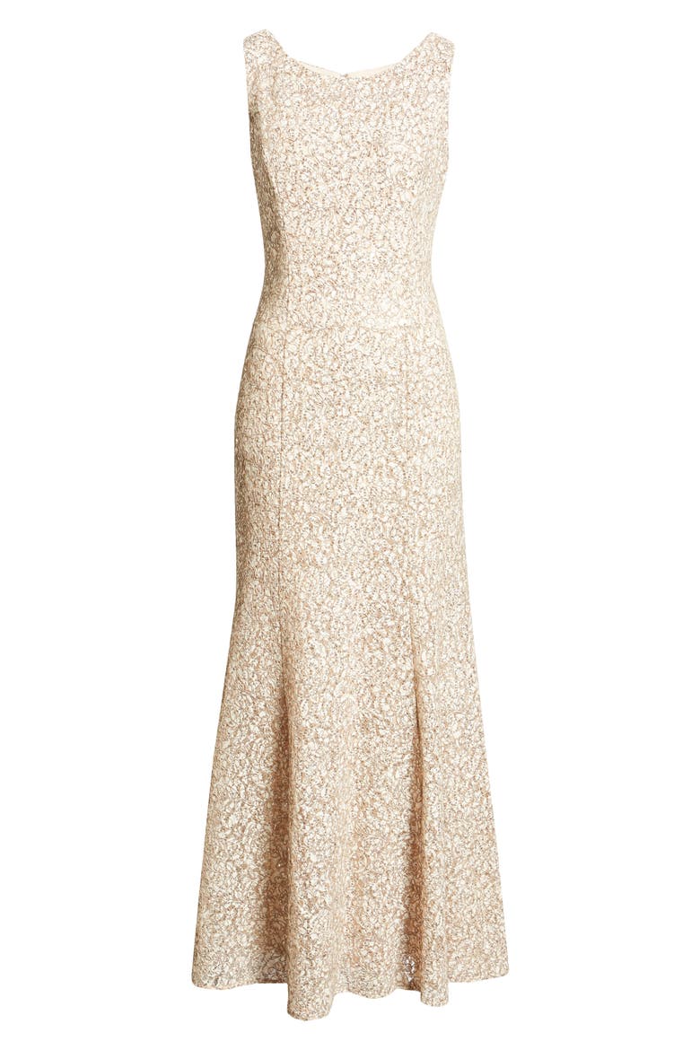 Sequin Trumpet Gown with Shawl, Alternate, color, CHAI/ IVORY
