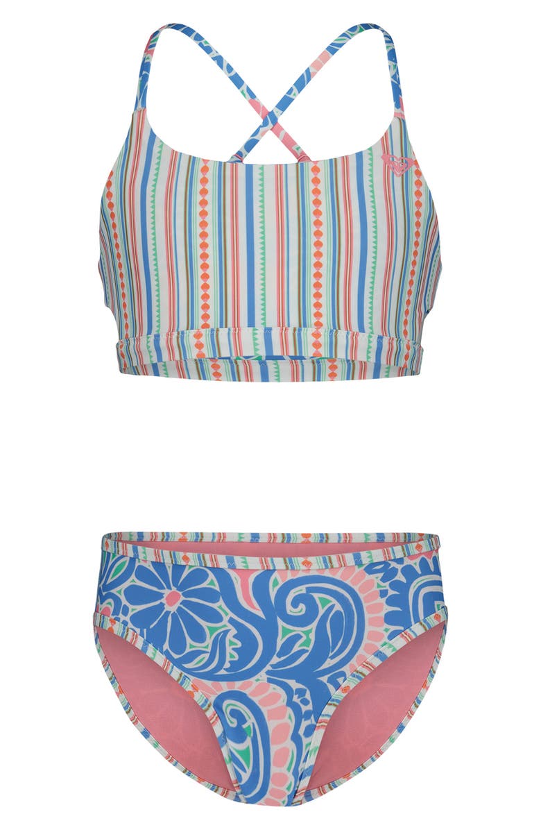 Roxy Kids' Cascais Reversible Two-Piece Swimsuit, Alternate, color, Silver Lake Blue