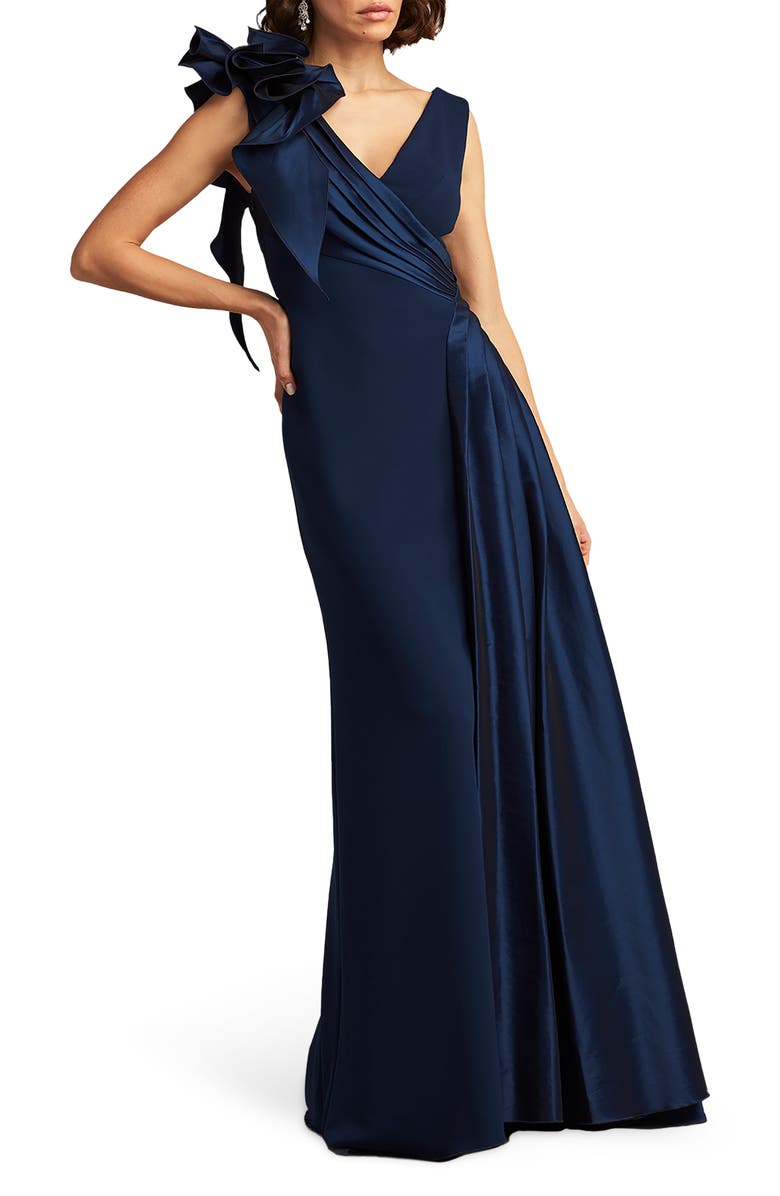 Tadashi Shoji Rosette Detail Sleeveless A-Line Gown, Alternate, color, 