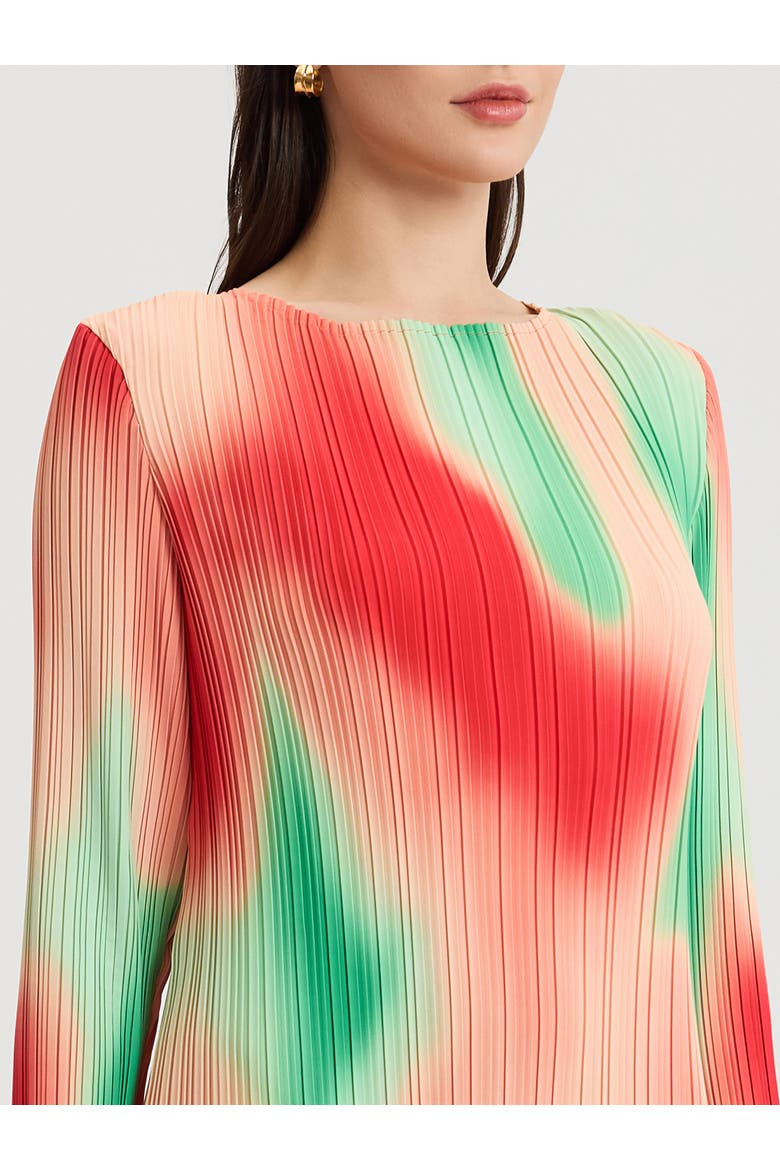 Micro Pleated Print Crepe Midi Dress, Alternate, color, Cherry Ember/Peach/Green