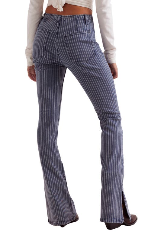 Free People Level Up Stripe Side Slit Bootcut Jeans (railroad) In Faded Railroad
