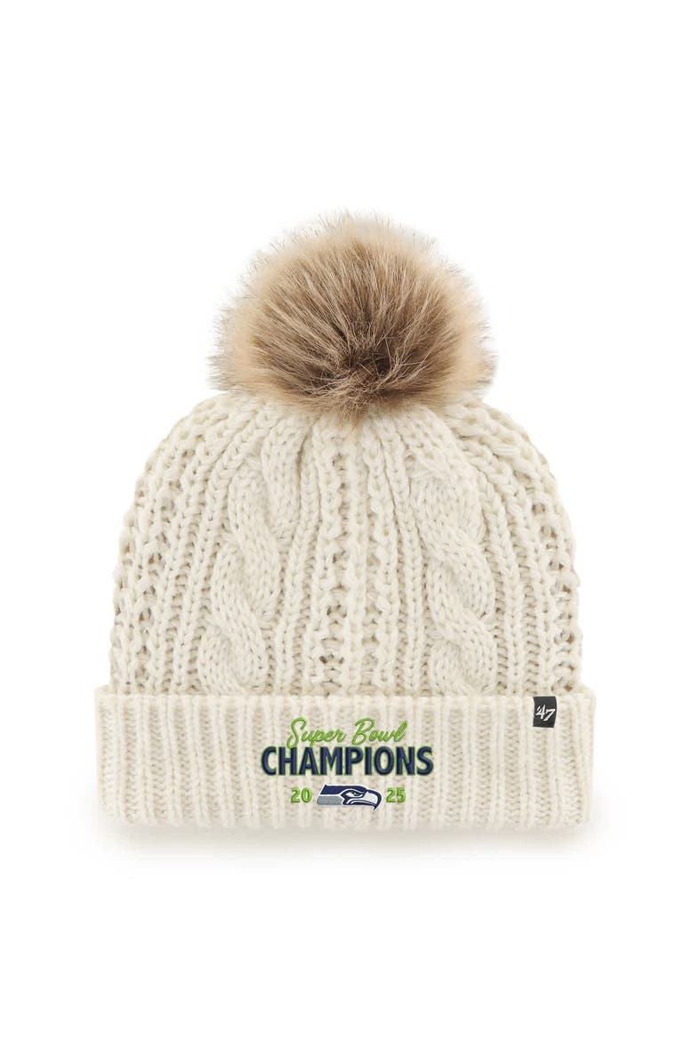 '47 Women's '47  Cream Seattle Seahawks Super Bowl LX Champions Cuffed Knit Hat with Pom, Main, color, 