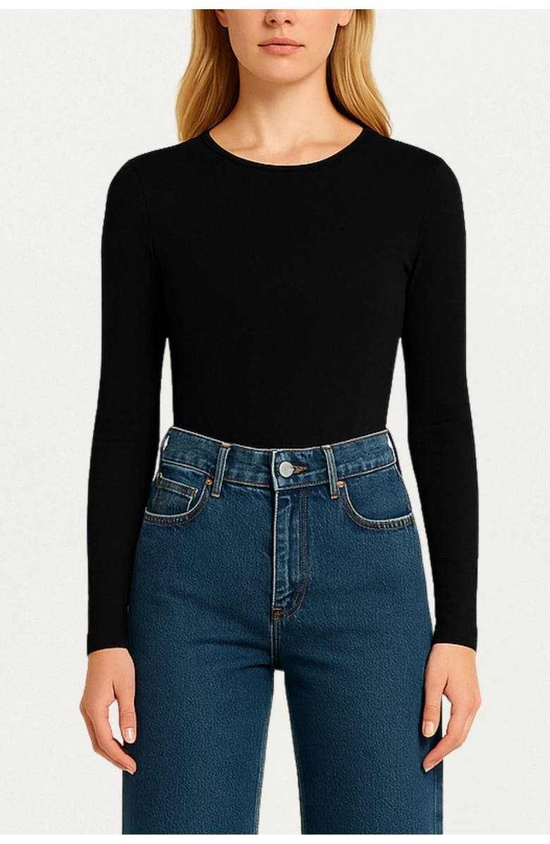 Nocturne Long-Sleeve Jersey Bodysuit, Main, color, Black