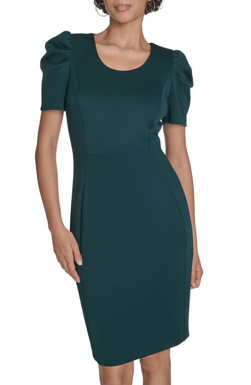 Calvin Klein Puff Sleeve Scuba Sheath Dress In Green