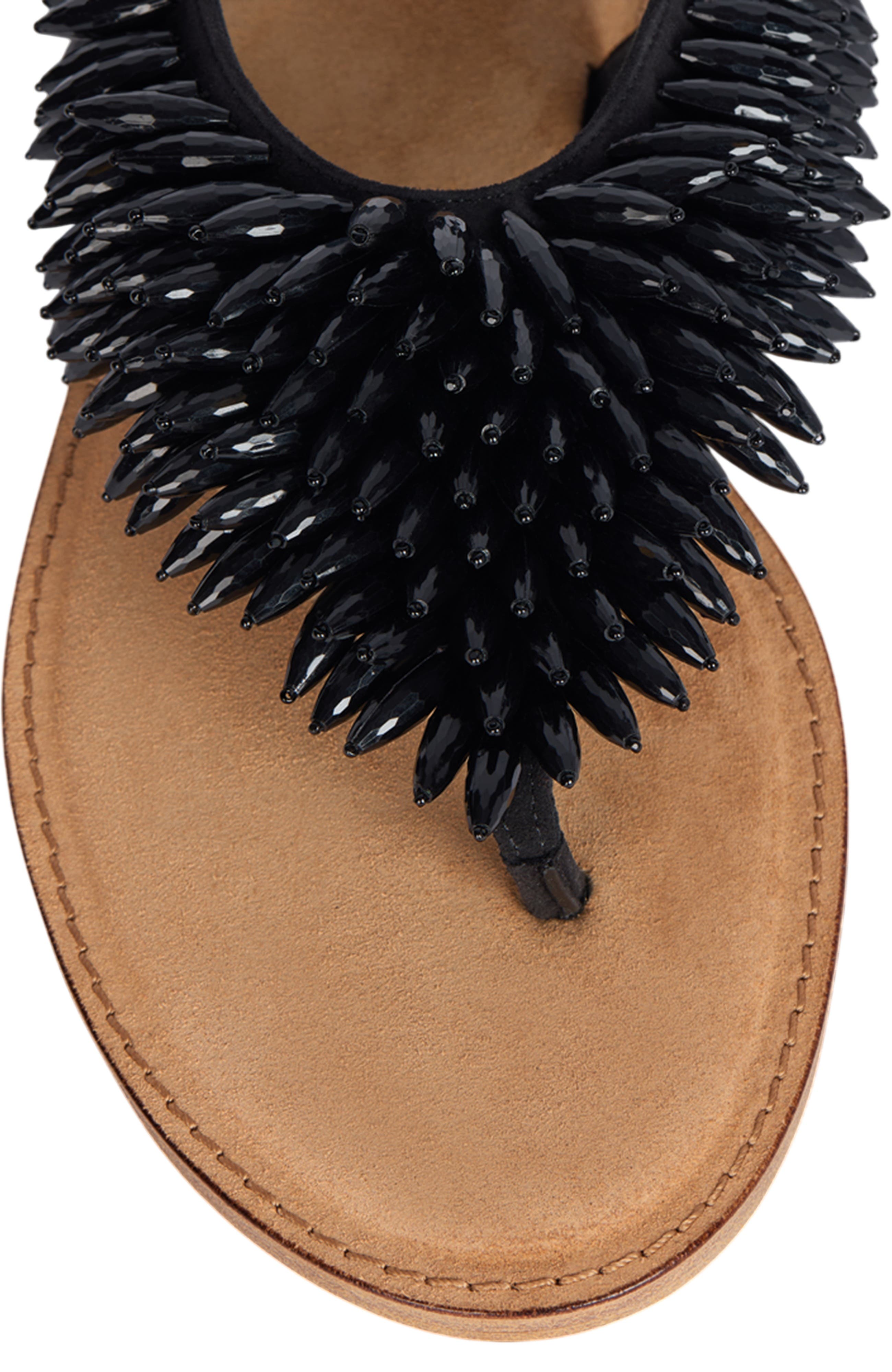 Balmain Flat sandals in suede and beads, Alternate, color, Black