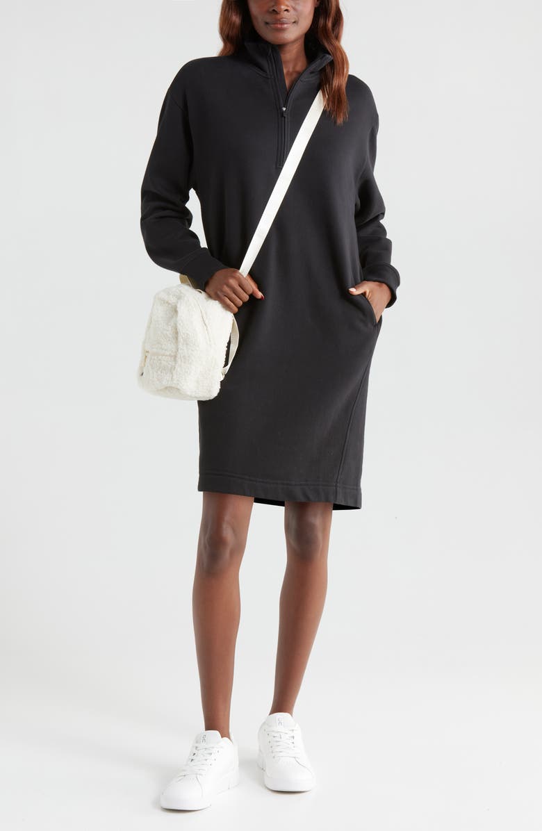 Zella Cloud Fleece Long Sleeve Quarter Zip Dress, Alternate, color,
