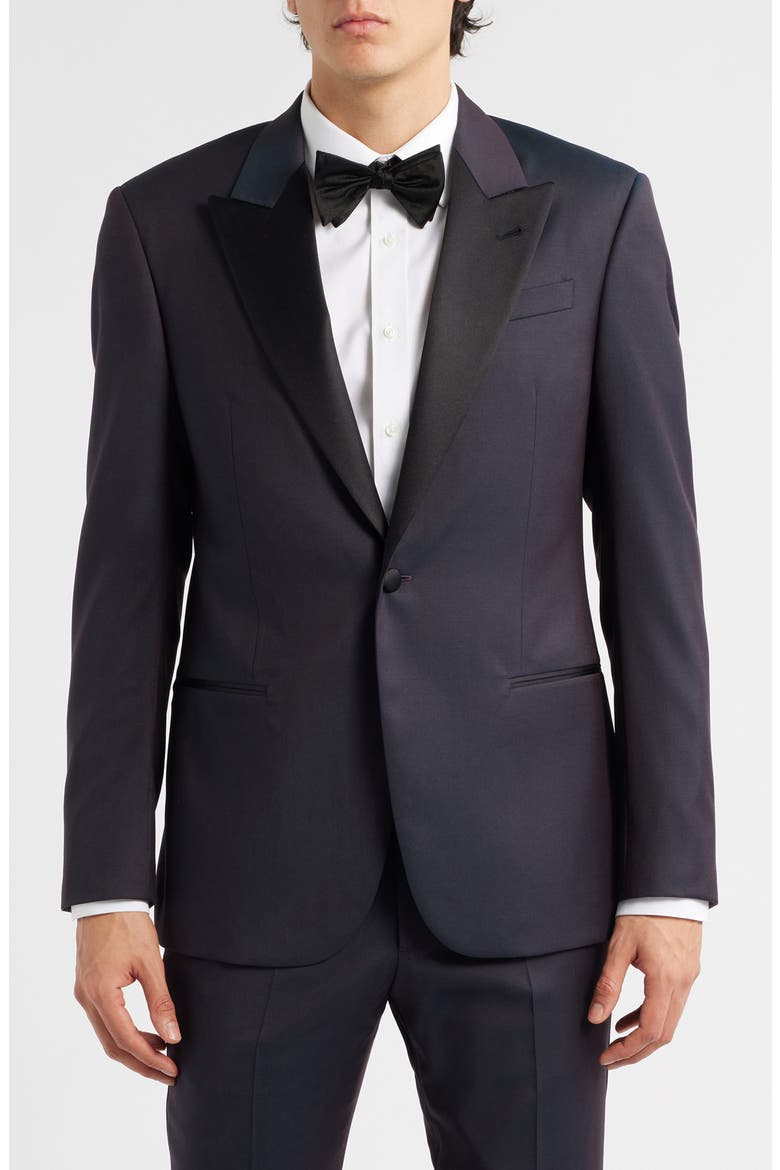 Dark Purple Peak Lapel Virgin Wool Tuxedo, Alternate, color, SOLID DARK PURPLE
