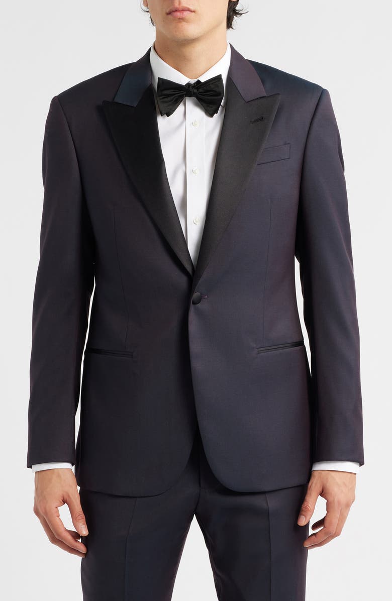 Emporio Armani Dark Purple Peak Lapel Virgin Wool Tuxedo, Alternate, color, Solid Dark Purple