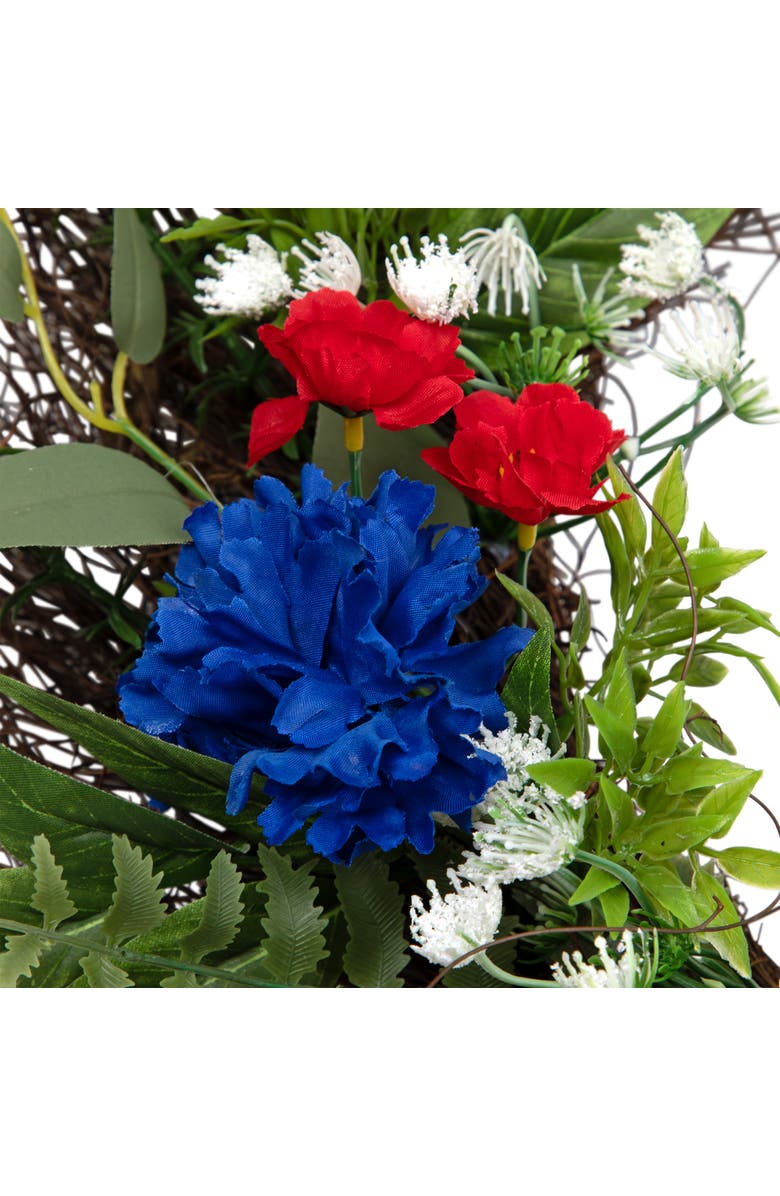 Northlight Americana Buttonbush and Carnation Floral Patriotic Wreath - 24", Alternate, color, 