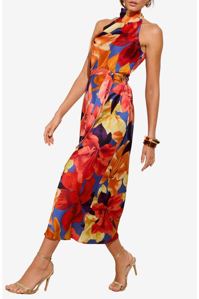 Print Sleeveless Midi Dress, Alternate, color, BLUE
