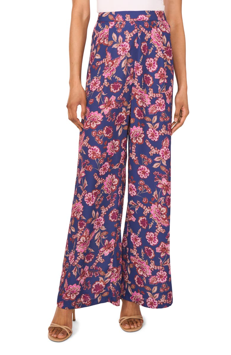 Vince Camuto Floral Wide Leg Pants, Main, color, Deep Sky