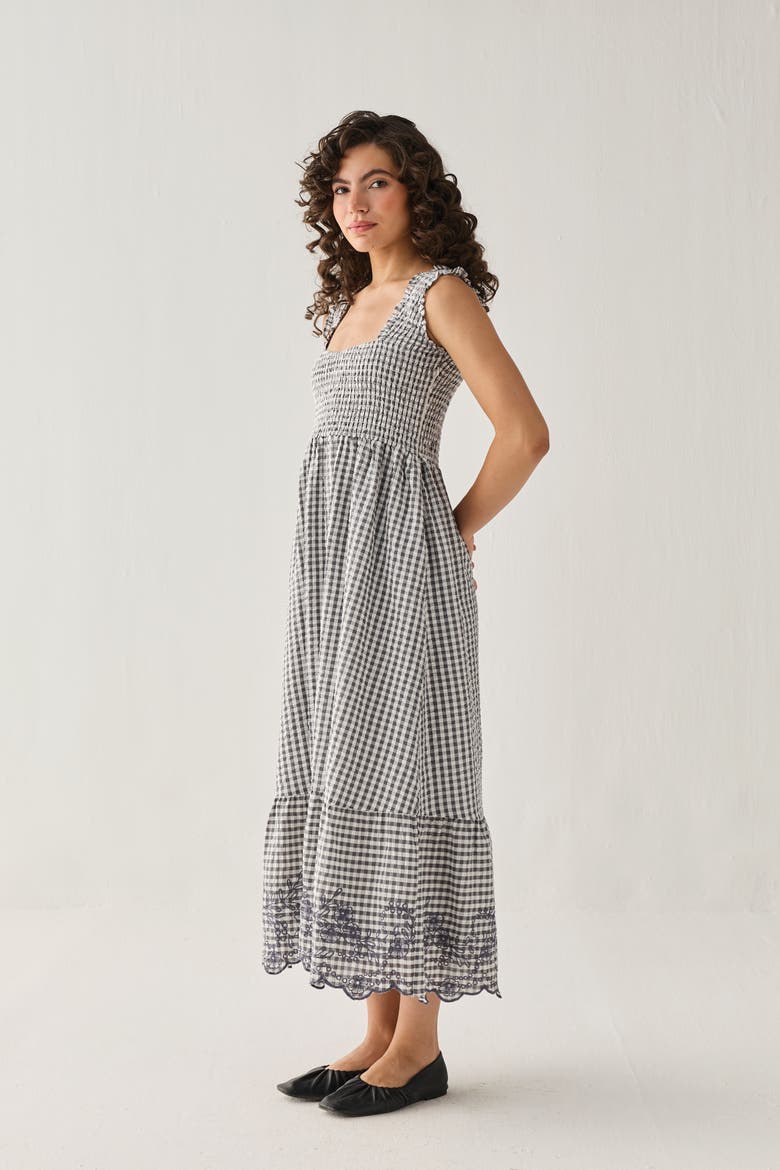 The Smocked Maxi Dress, Alternate, color, Charcoal Check