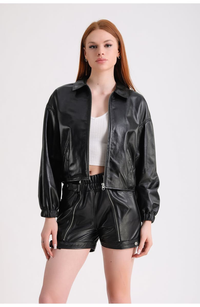 Furniq UK Ursula Leather Jacket, Alternate, color, Black