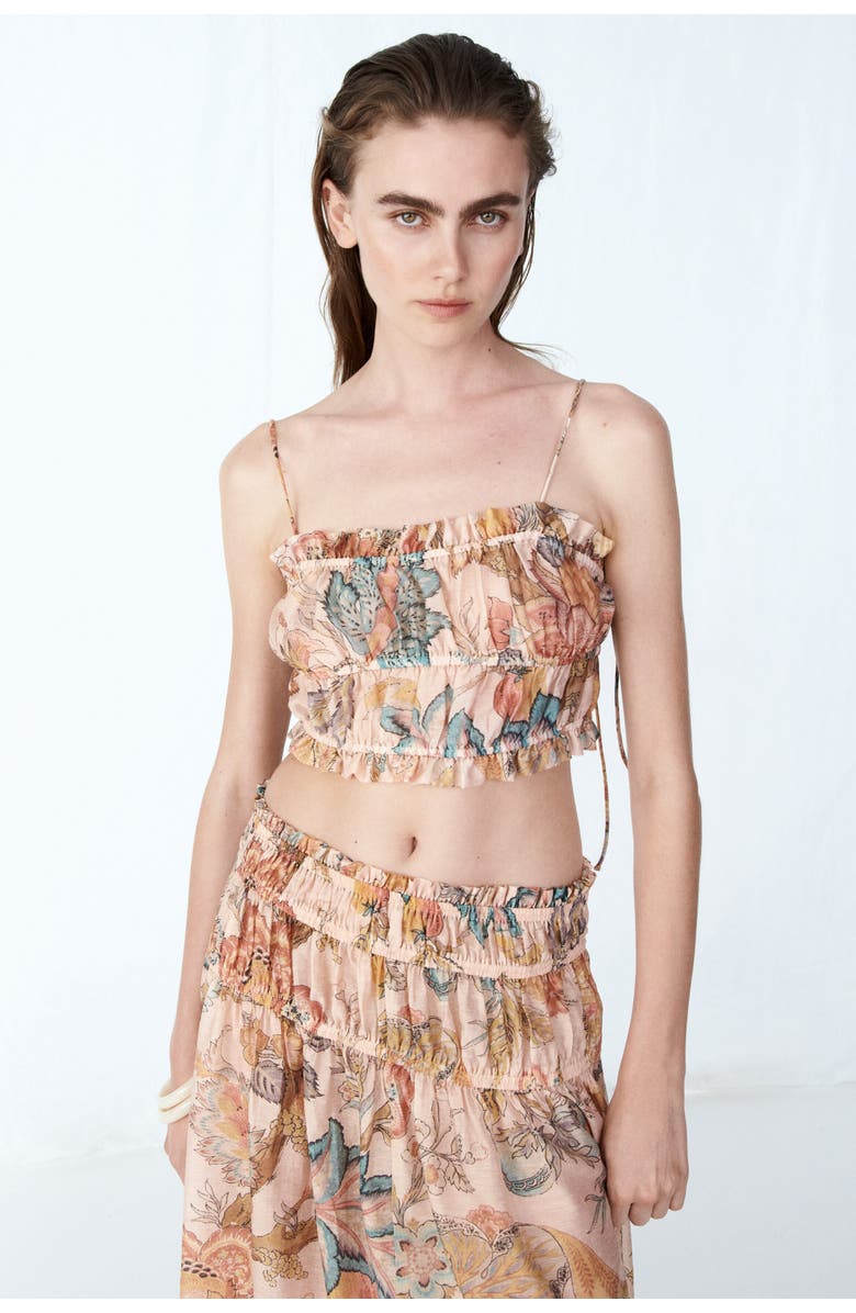 H&M Linen-blend Crop Top, Alternate, color, Beige/Patterned
