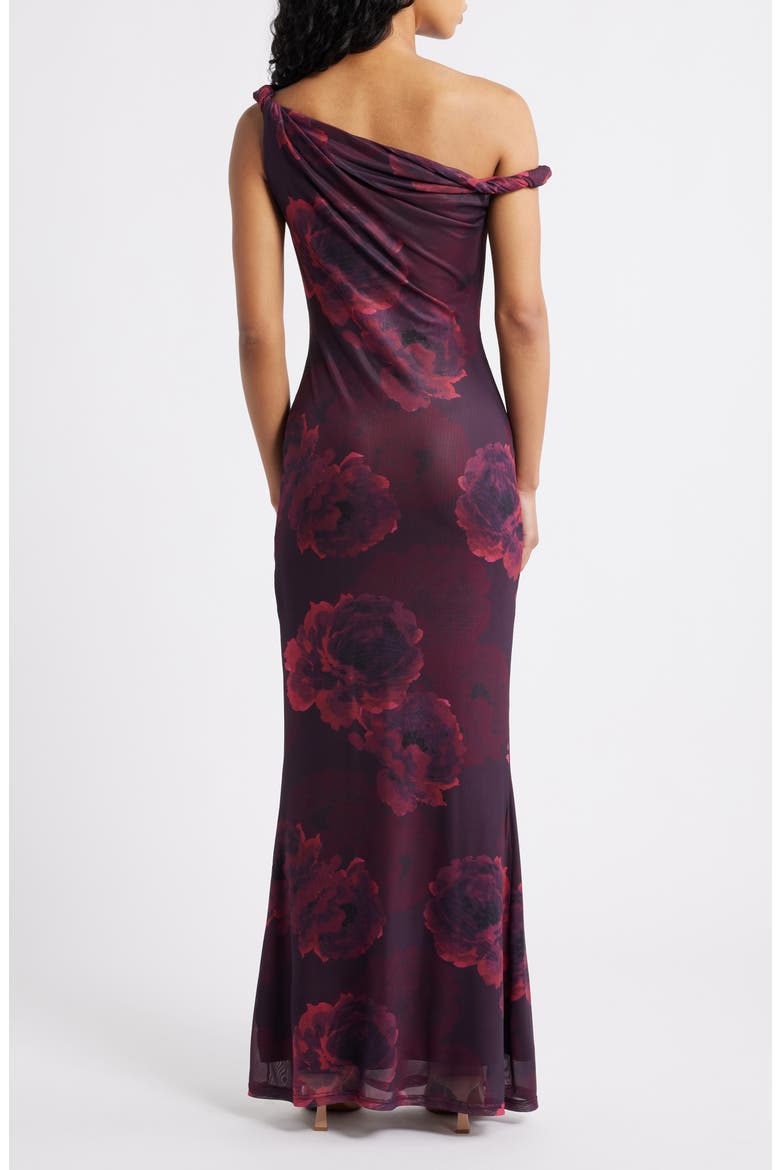 Mischa Twist Strap Mermaid Gown, Alternate, color, BURGUNDY FLORAL