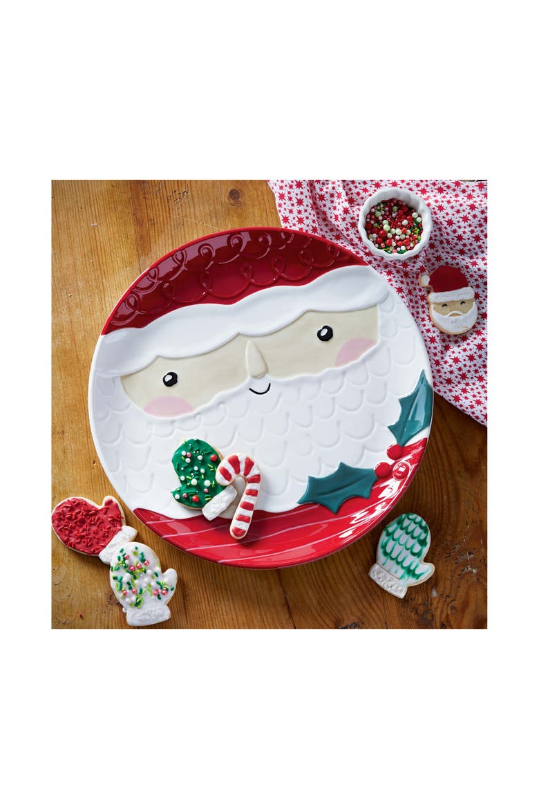 Santa Platter Multicolor Ceramic Serving for Christmas, Alternate, color, Red