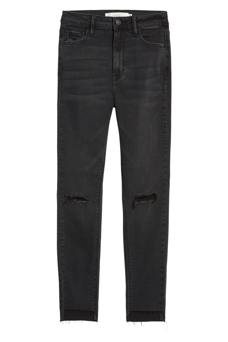 Ripped High Waist Ankle Skinny Jeans, Alternate, color, BLACK