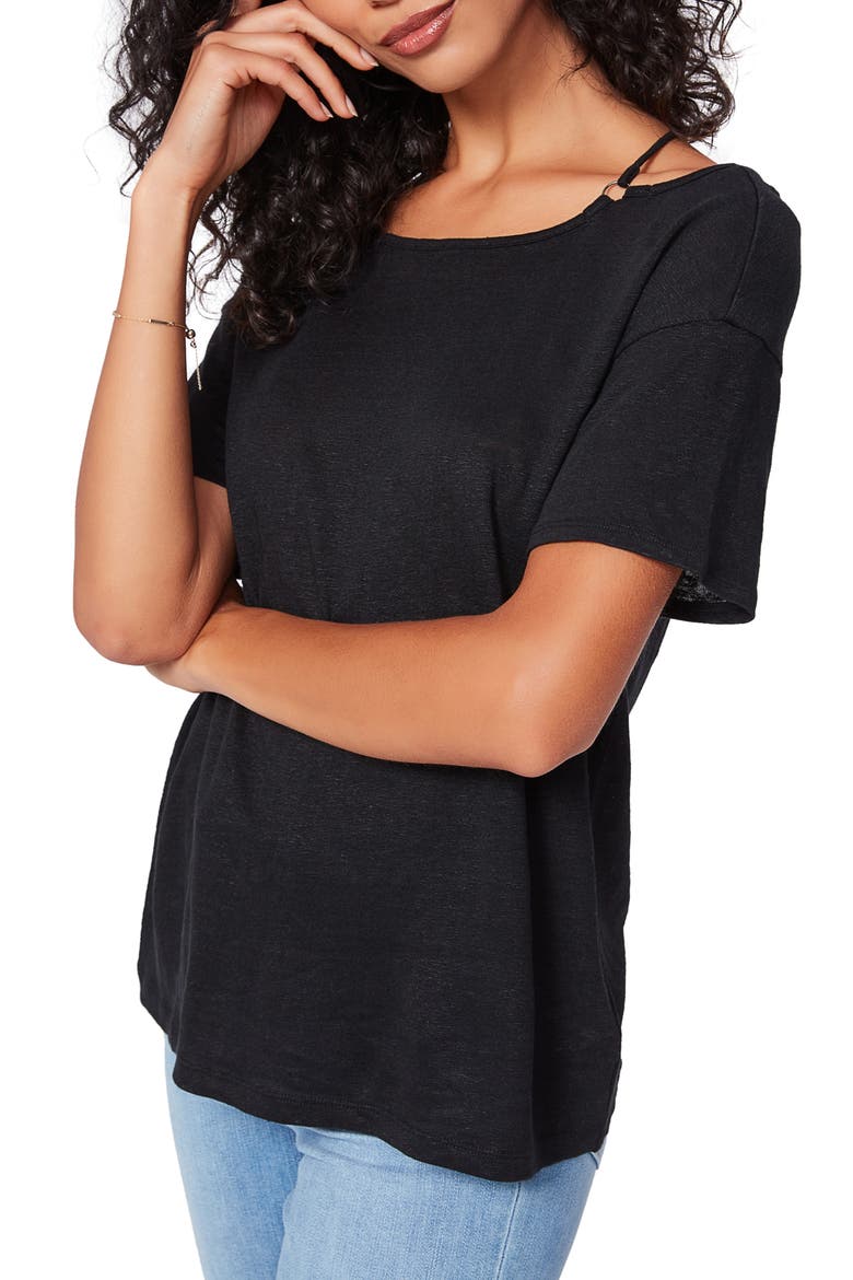 Sela Strap Linen Top, Alternate, color, BLACK