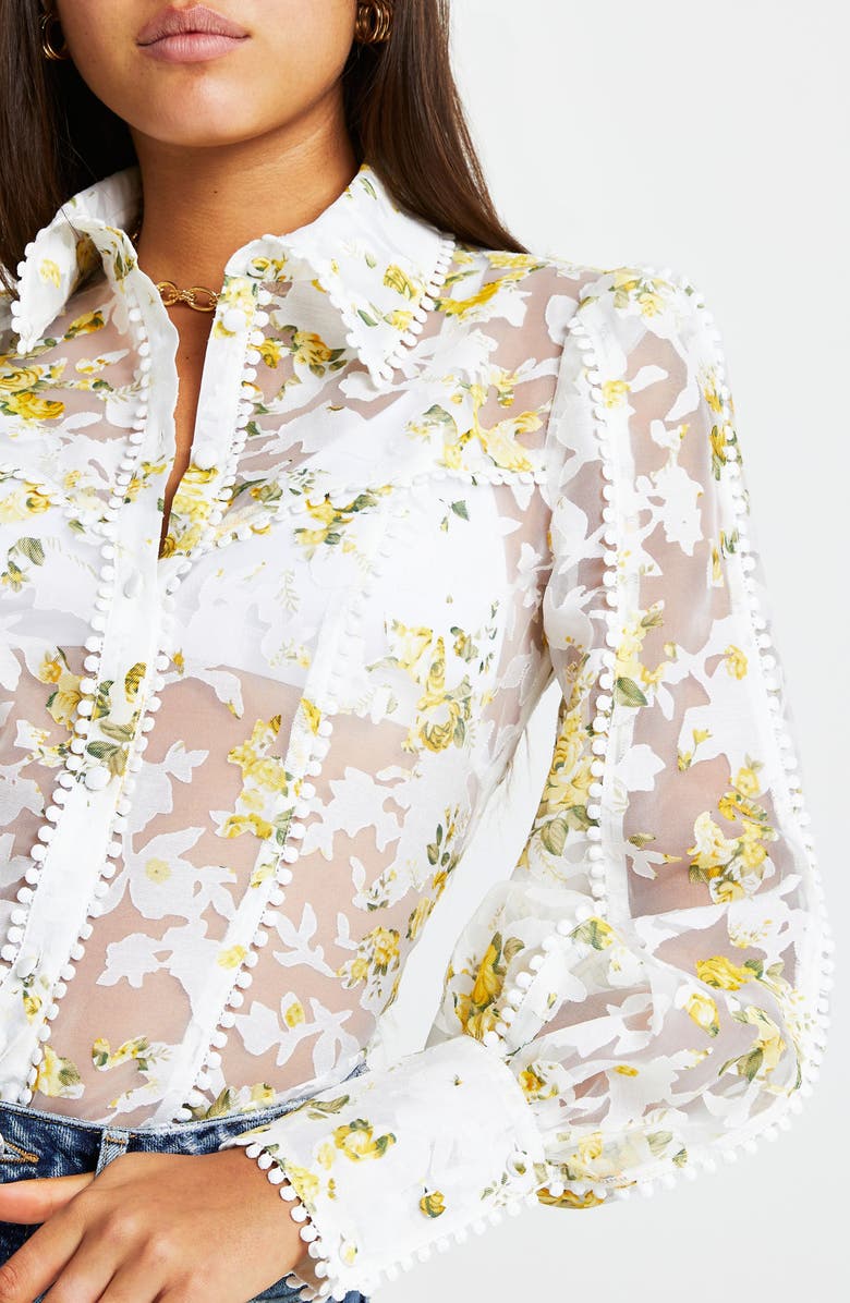 River Island Floral Print Organza Burnout Shirt, Alternate, color, 