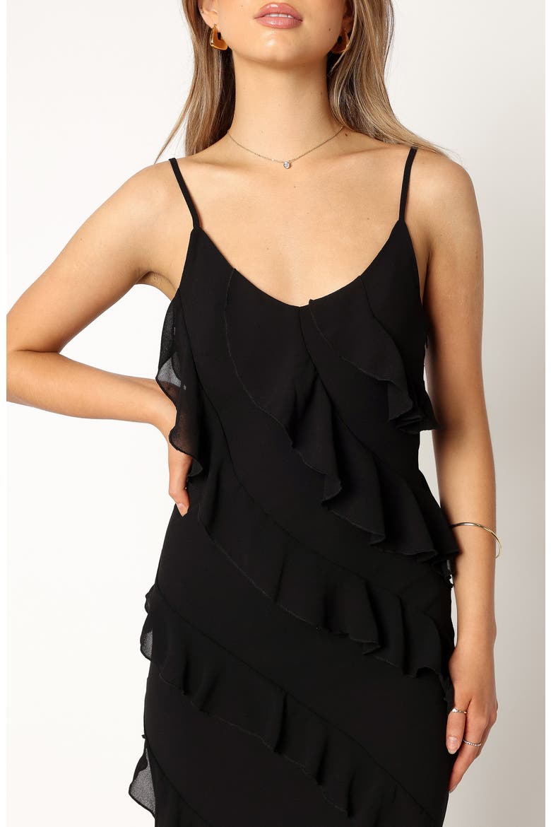 Ciao Ruffle Chiffon Gown, Alternate, color, BLACK