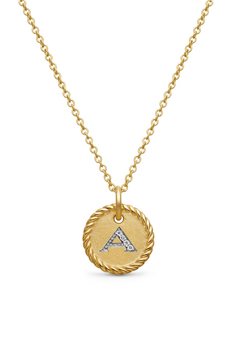 David Yurman Cable Collectibles Diamond Initial Pendant Necklace, Main, color, A
