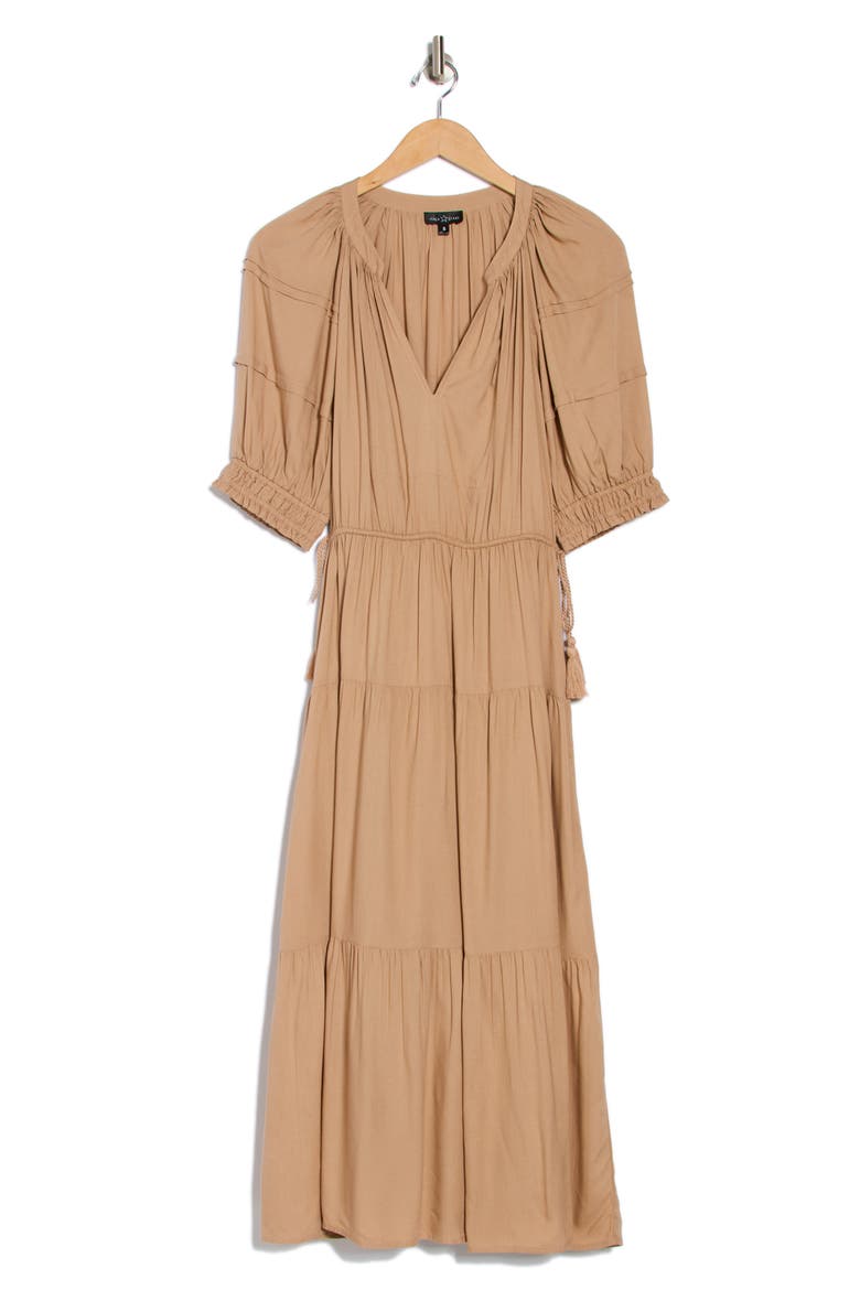 Tassel Tie Midi Dress, Alternate, color, TAN