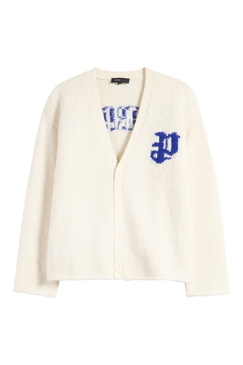 Relaxed Fit Intarsia Logo Cardigan, Alternate, color, OFF WHITE