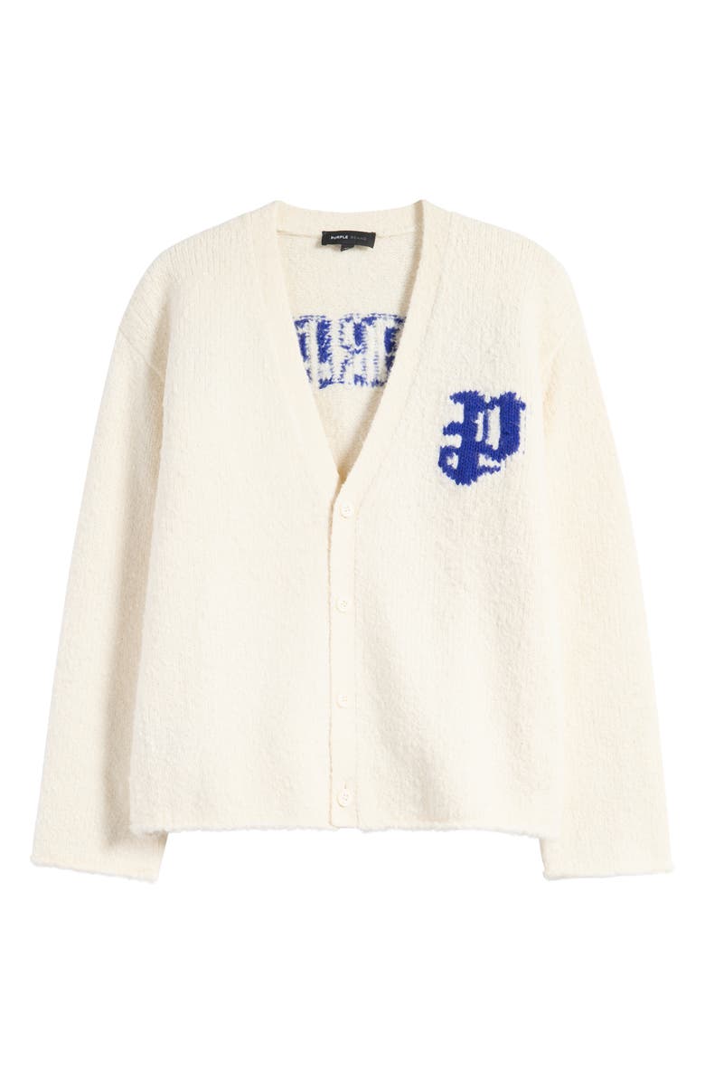 PURPLE BRAND Relaxed Fit Intarsia Logo Cardigan, Alternate, color, Off White