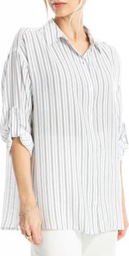 MAX STUDIO Roll Tab Gauze Button-Up Shirt