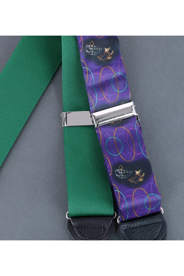 Mardi Gras Celebration Silk Button End Suspenders, Alternate, color, Purple