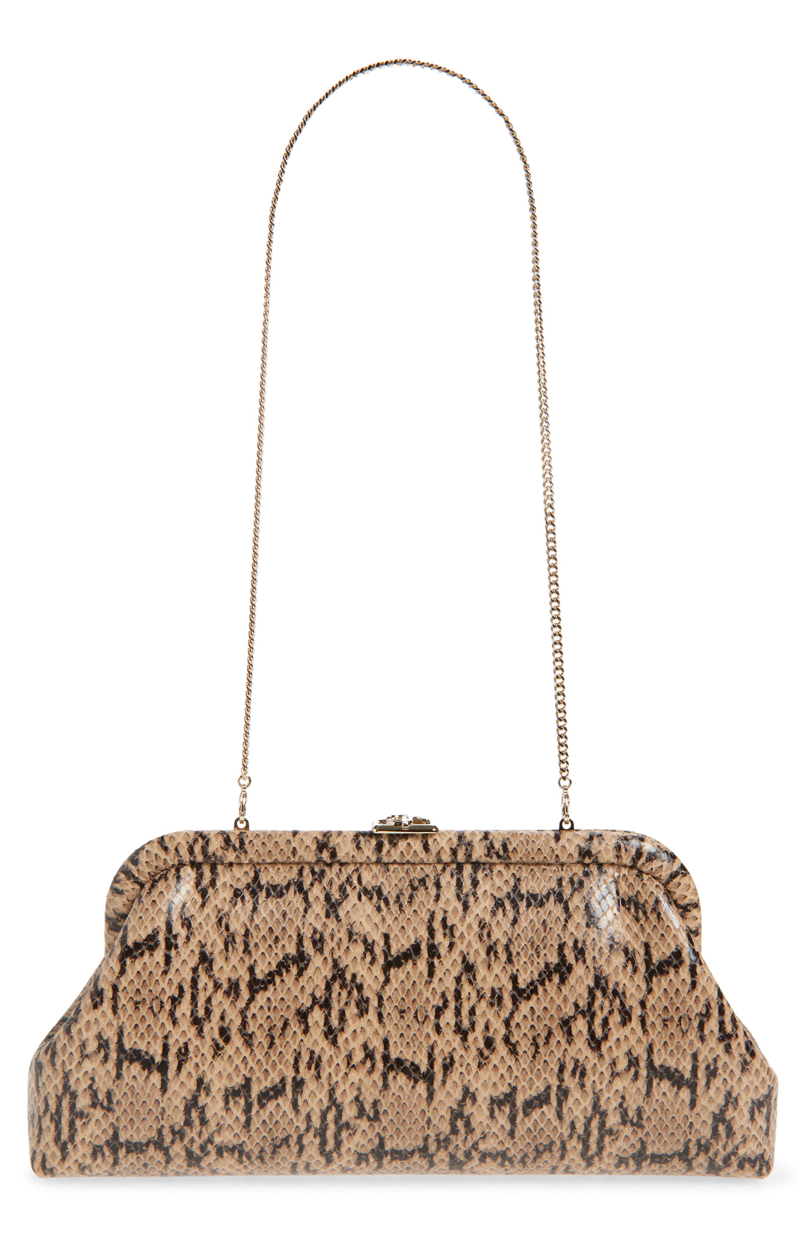 Jimmy Choo Skylar Snake Embossed Clutch, Alternate, color, Chai/ Light Gold