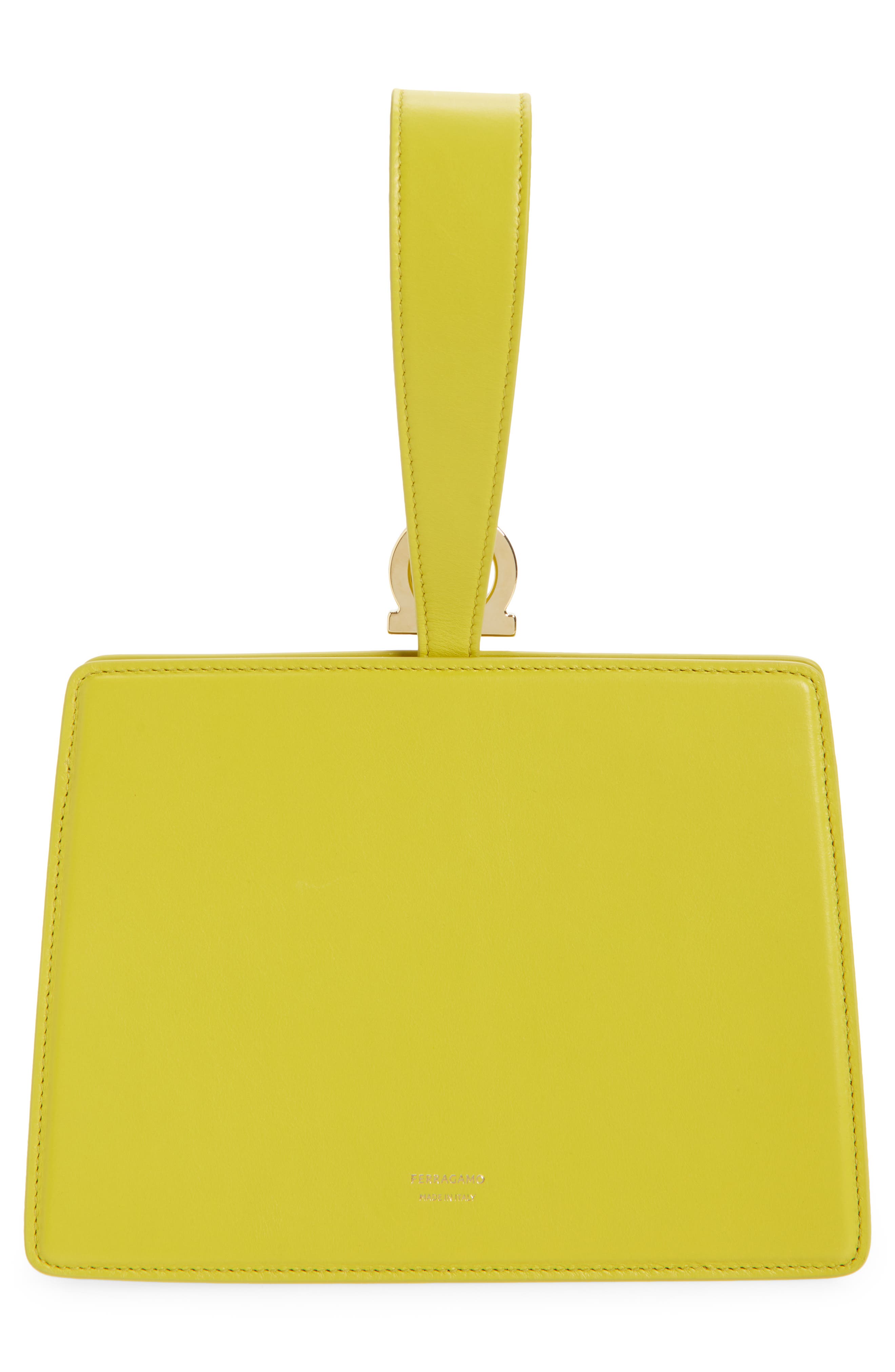 FERRAGAMO Double Gancio Leather Mini Clutch, Alternate, color, Antique Yellow