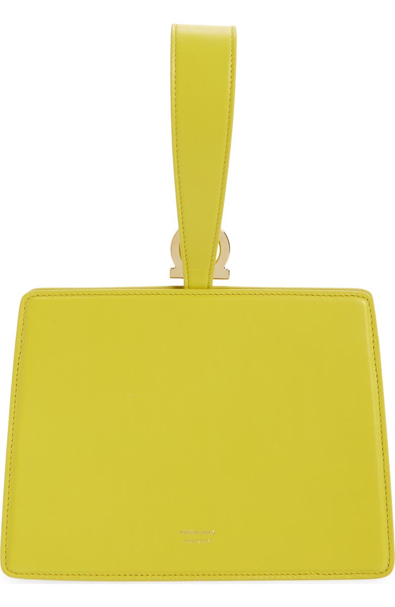 FERRAGAMO Double Gancio Leather Mini Clutch, Alternate, color, Antique Yellow