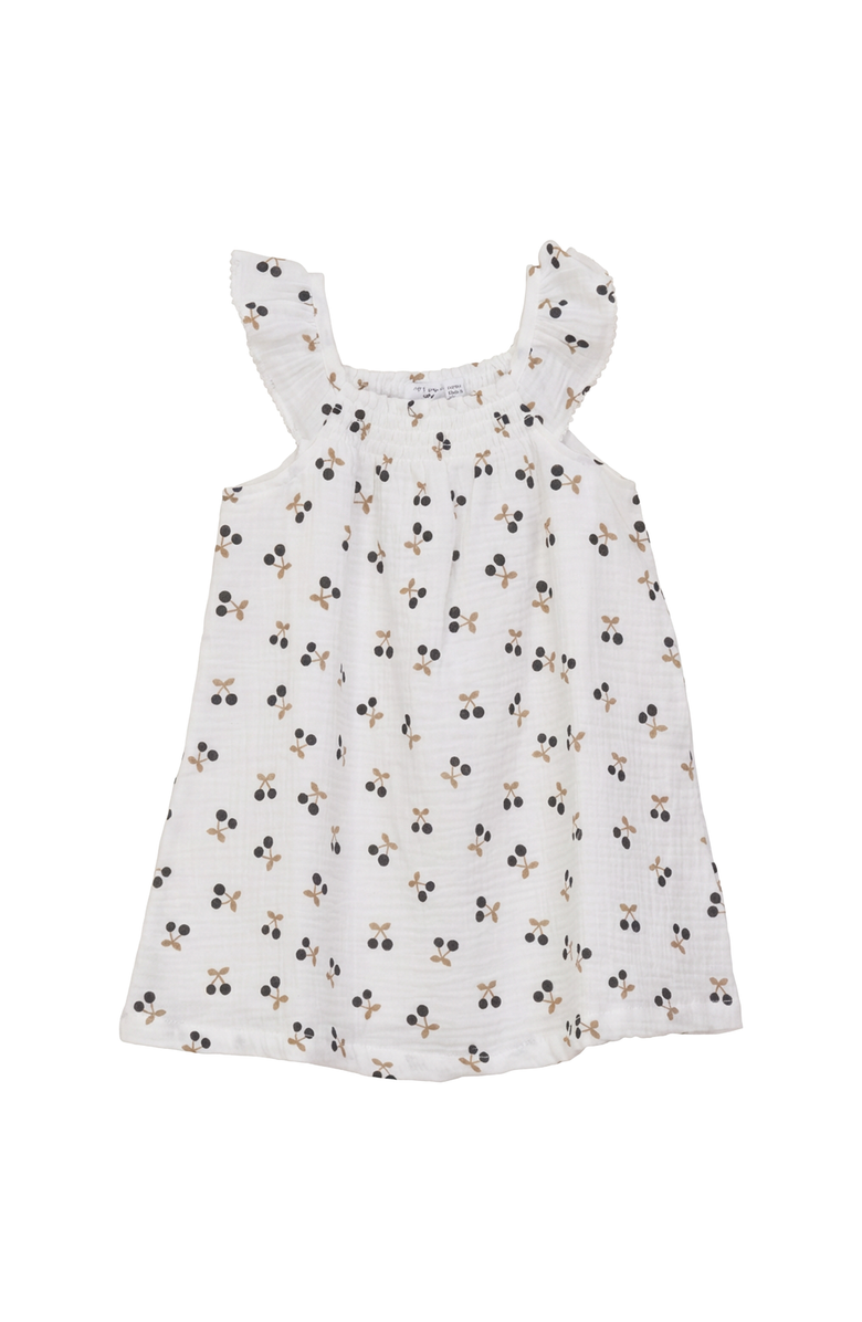 Little Fragile Crinkle Woven Cherry Ruffle Strap Jumper Dress, Main, color, White