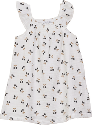 Little Fragile Crinkle Woven Cherry Ruffle Strap Jumper Dress