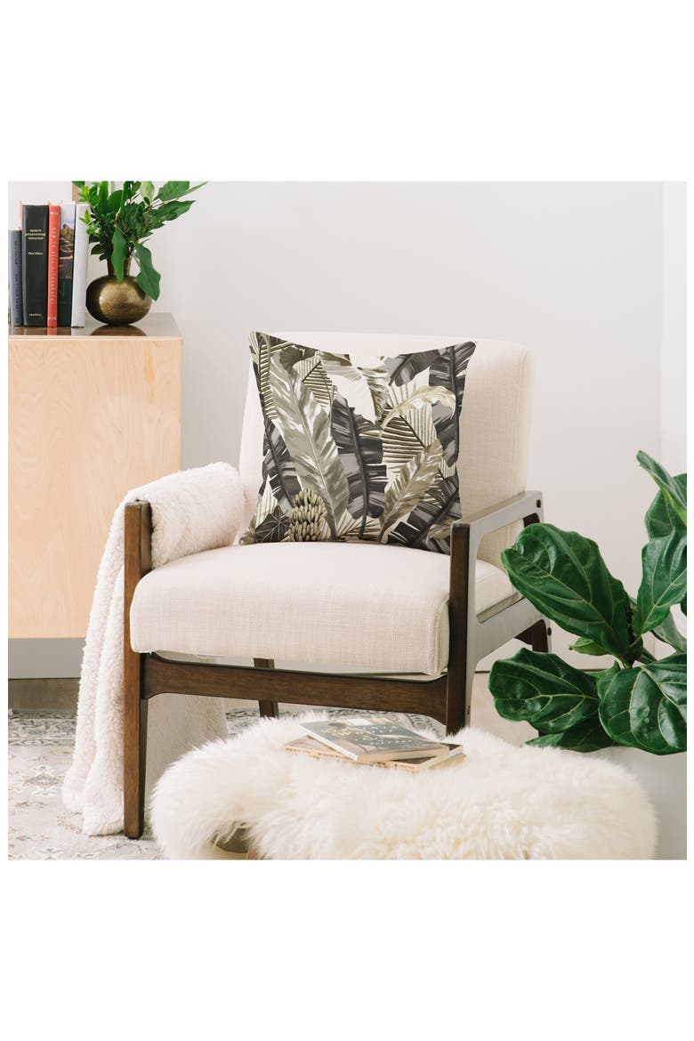 Tropical Leaves Throw Pillow, Alternate, color, BROWN