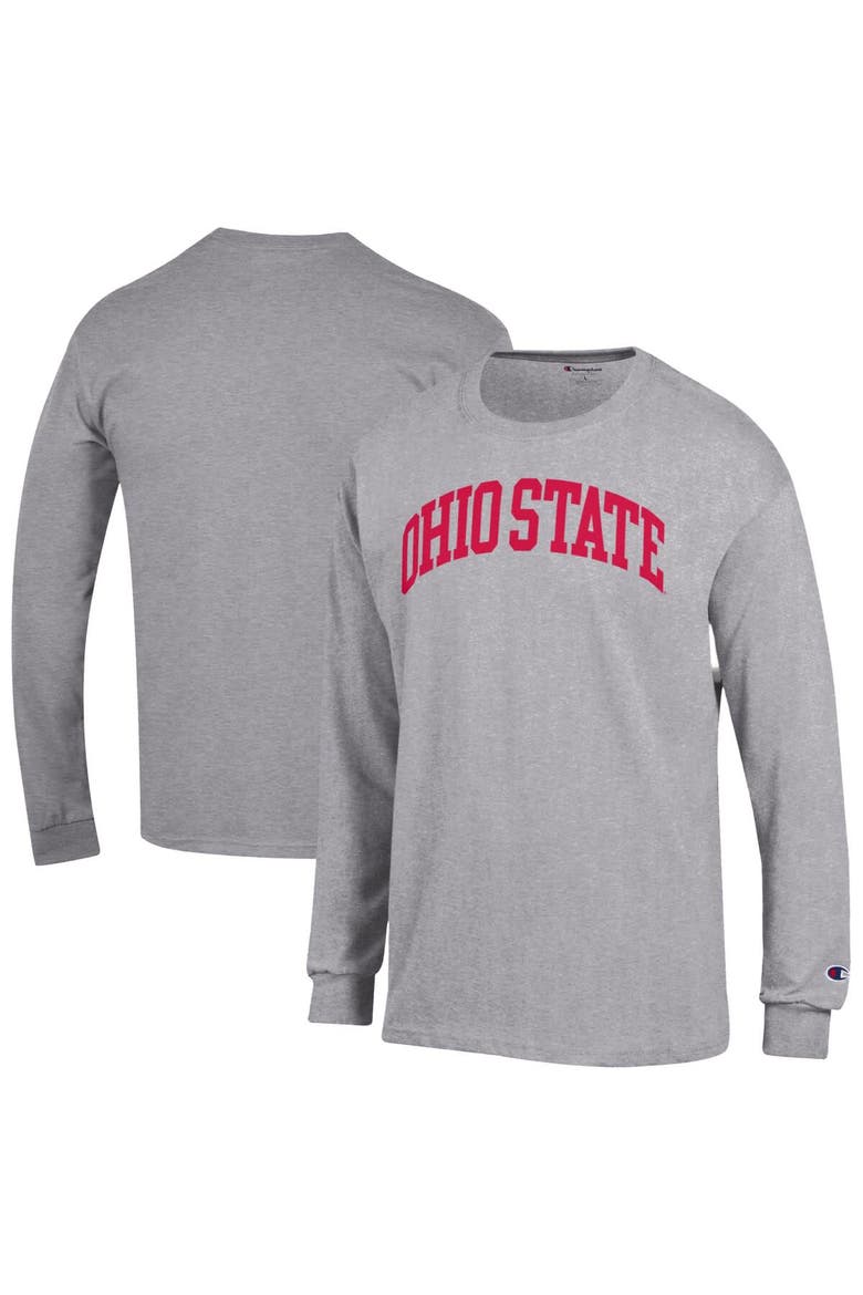 Men's Champion  Heather Gray Ohio State Buckeyes Basic Arch Long Sleeve T-Shirt, Alternate, color, Heather Gray