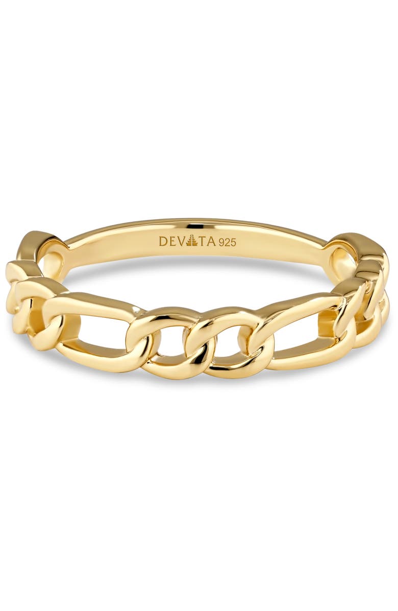 DEVATA Figaro Link Ring in Gold Plated Sterling Silver, Main, color, Yellow Gold