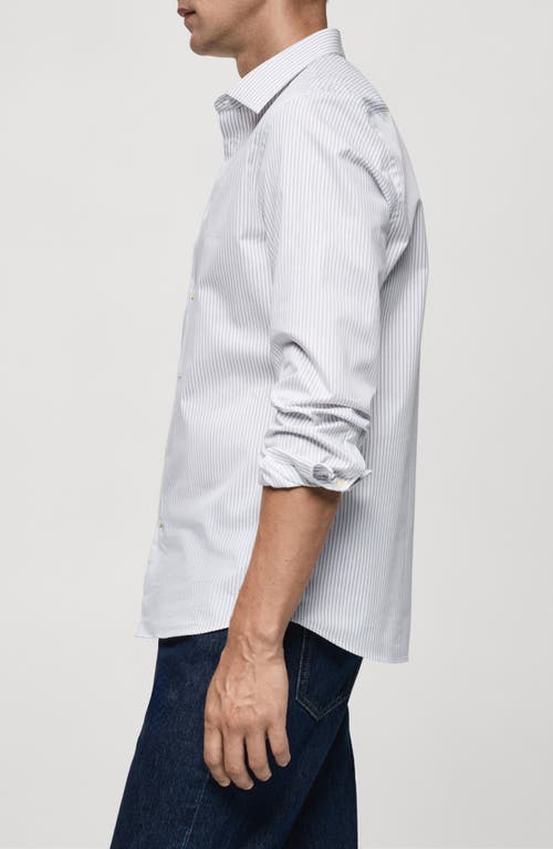 Mango Regular Fit Stripe Stretch Cotton Blend Button-up Shirt In White