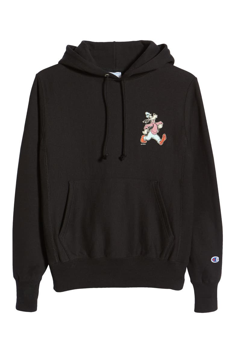 Disney x Champion Unisex Goofy Graphic Hoodie (Nordstrom Exclusive), Main, color, BLACK